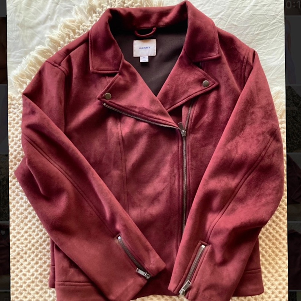 Old Navy Plus Faux Suede Moto Jacket - XXL Maroon